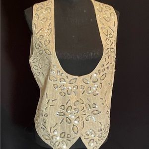 Liz Claiborne 100% Silk Sequin & Pearl Vest SZ M